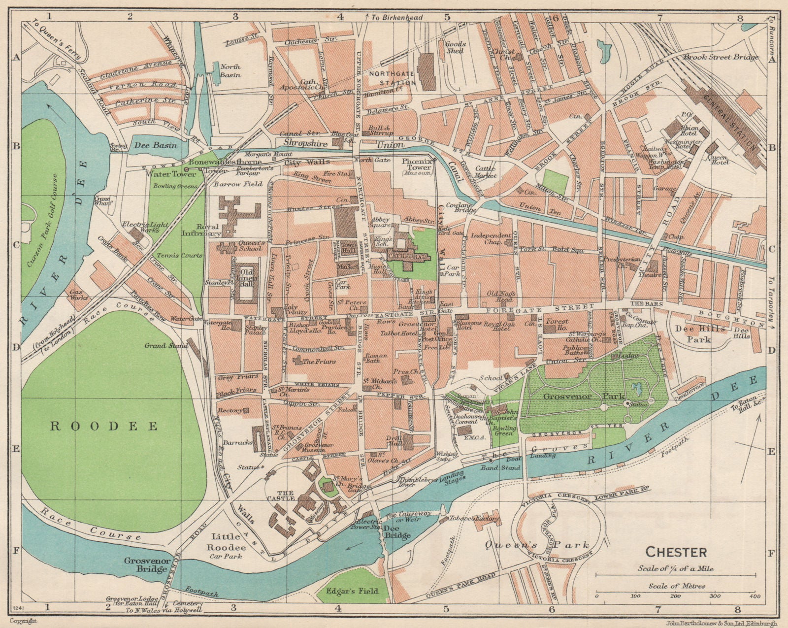 CHESTER. Vintage town city map plan. Cheshire 1950 old vintage chart